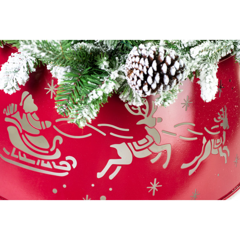 Arbre rouge à DEL avec collier de sapin et renne gravé