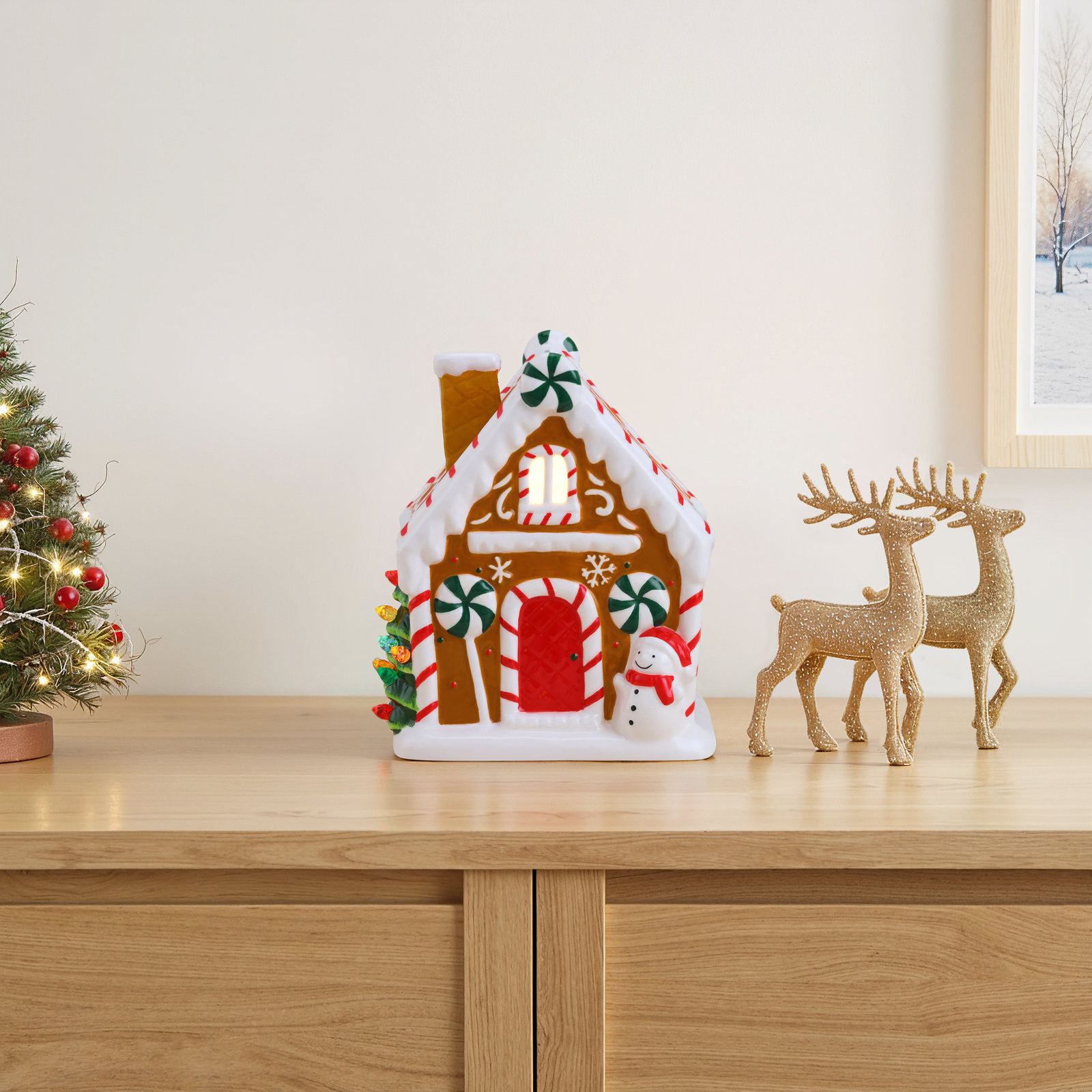 7" Nostalgic Ceramic Lit Gingerbread House, Brown