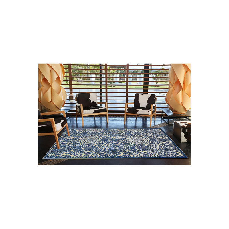 Tapis bleu tissé à motif géométrique lavable à la machine, Tapis de couloir 4 pi 11 po x 9 pi 10 po inclus