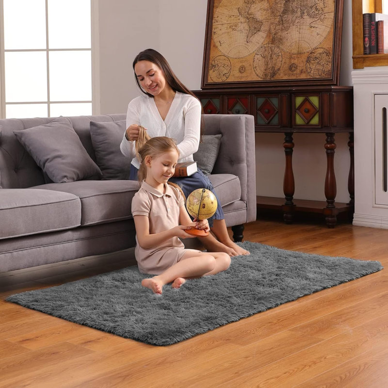 3X5 Rug, Bedside Preppy Dorm Area Rug, College Essentials Non Slip Grey Small Carpets For Bedroom, Anti Slip Fluffy Gray Living Room Rugs Home Decor Aesthetic, Nursery