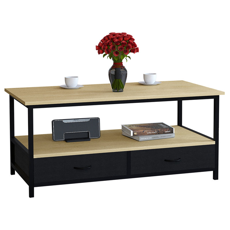 Anisjon Coffee Table with Storage, Oak Wood