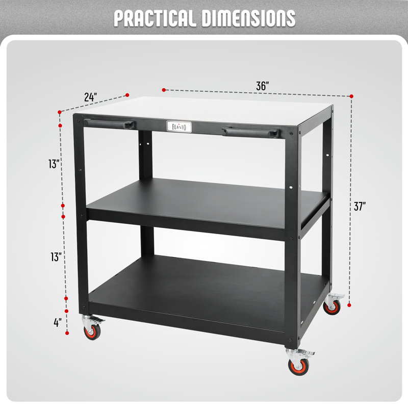 Îlot de cuisine extérieur de 35 po avec plateau en acier inoxydable FEASTO - Chariot de préparation de barbecue mobile à 3 niveaux et support à pizza