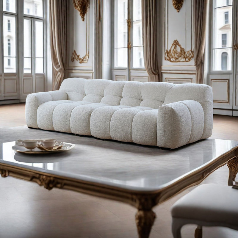 Gillispie 98.43'' Upholstered Sofa, 27.94" H x 110.23" W x 40.54" D, White Velvet, 4