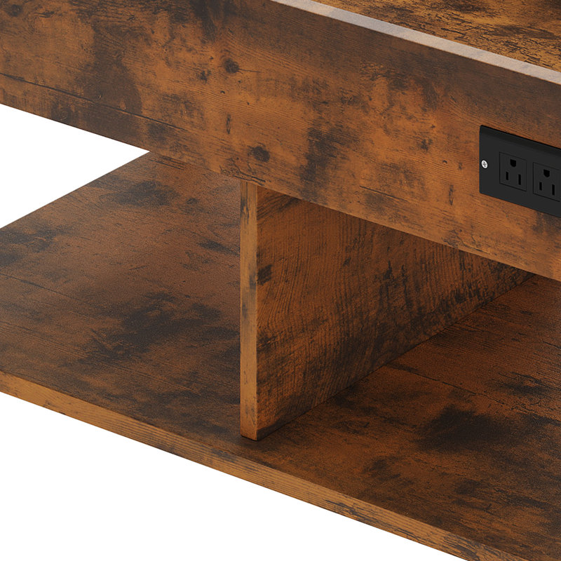 Table basse à plateau relevable l 35,4 po avec lumière DEL et prises de courant