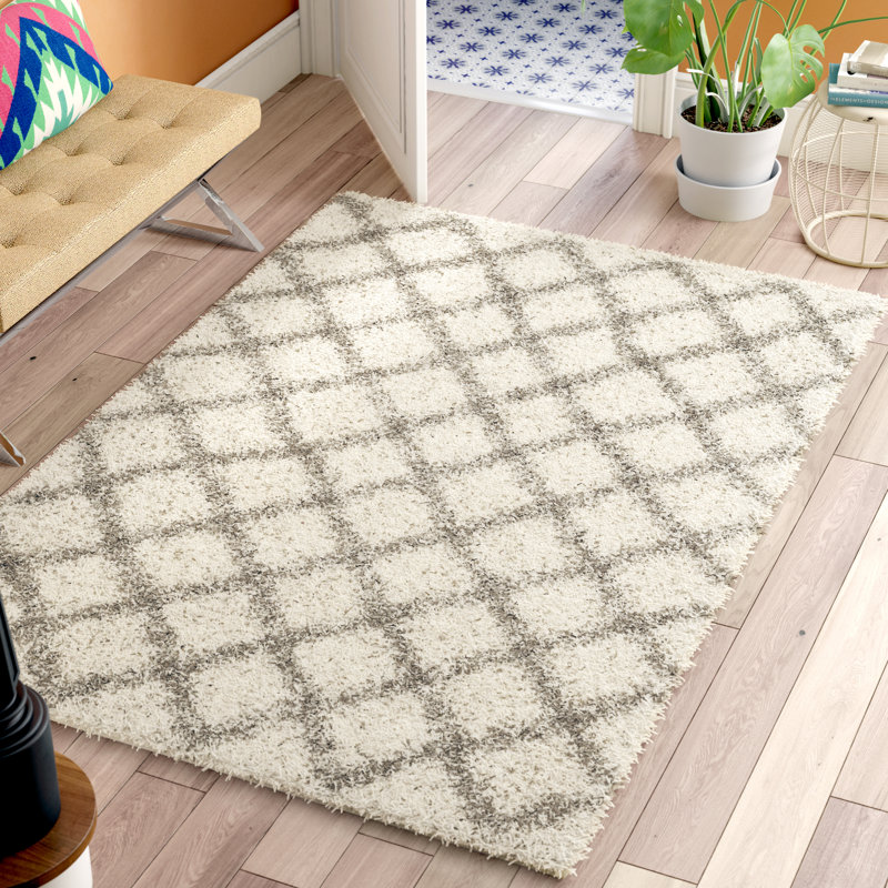 Tapis ivoire à motif géométrique Simuel, Rectangle 4 pi x 6 pi