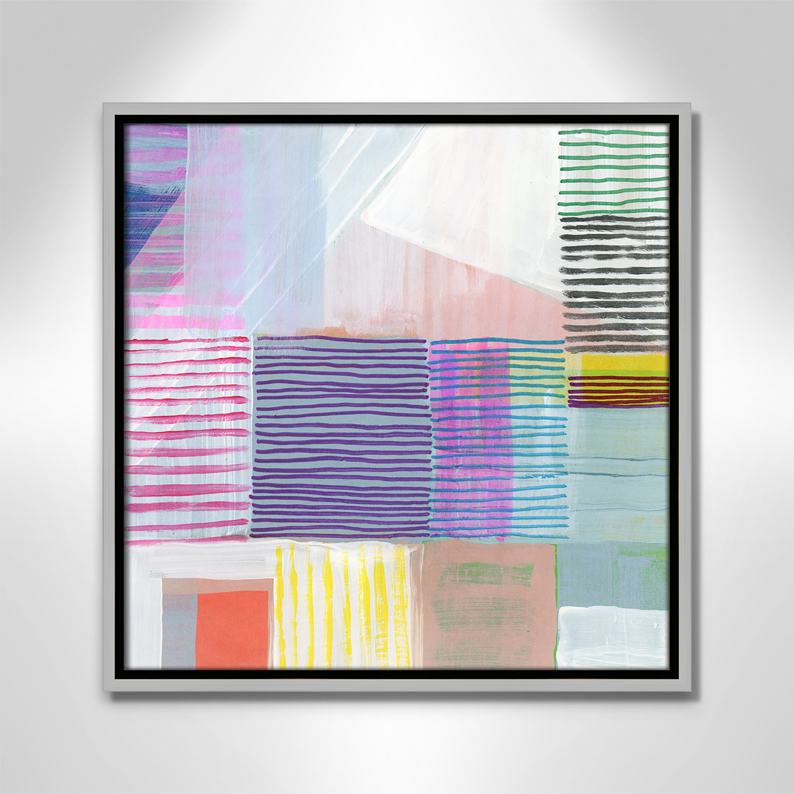 Clarendon "Bright Net I" Painting by Cartissi, 13.5" H x 13.5" W x 2" D, Silver Framed