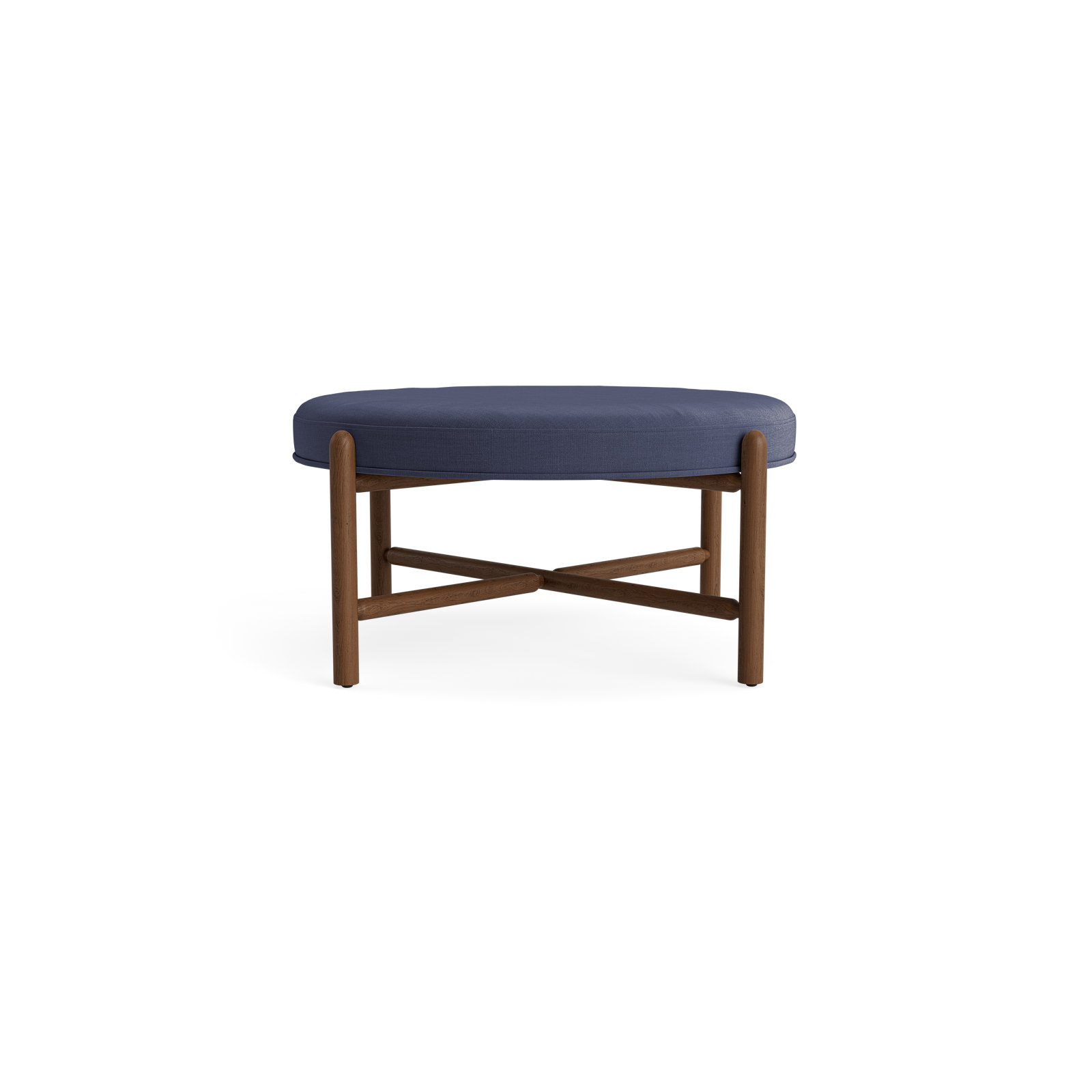 Vane 36" Round Ottoman, Navy, Walnut