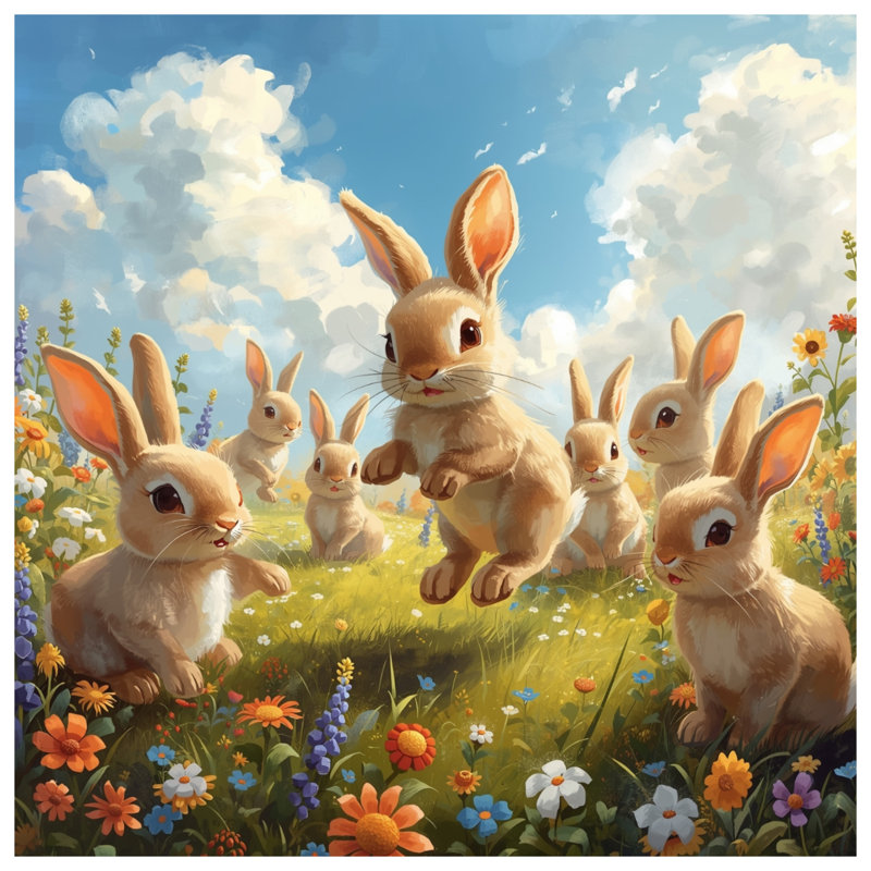 Coussins Bunnies In Flower Meadow, 26 x 26 pouces
