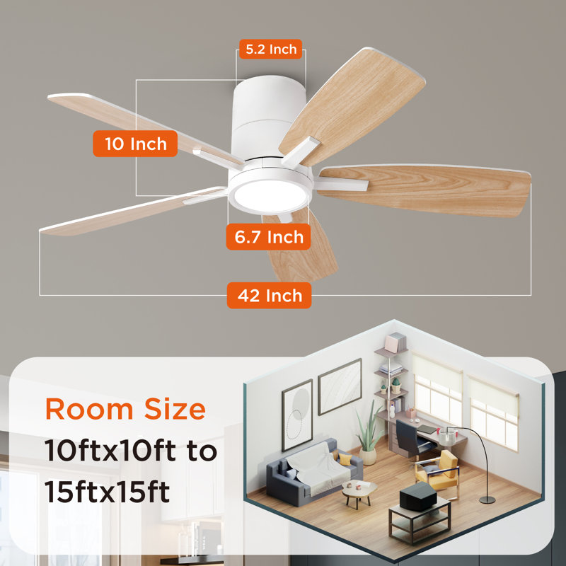 Leighton 42 Inch Ceiling Fan With Light With Remote Control, White with Oak/White Blades