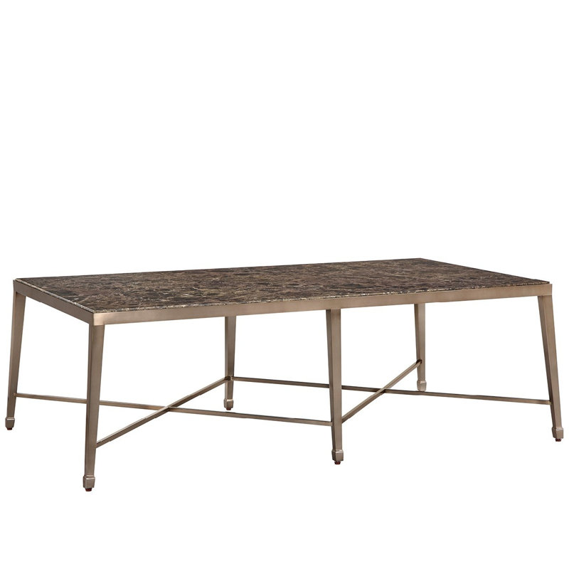 Emperador 56" Wide Dark Emperador Natural Stone Top Dusty Bronze Base Cocktail Table