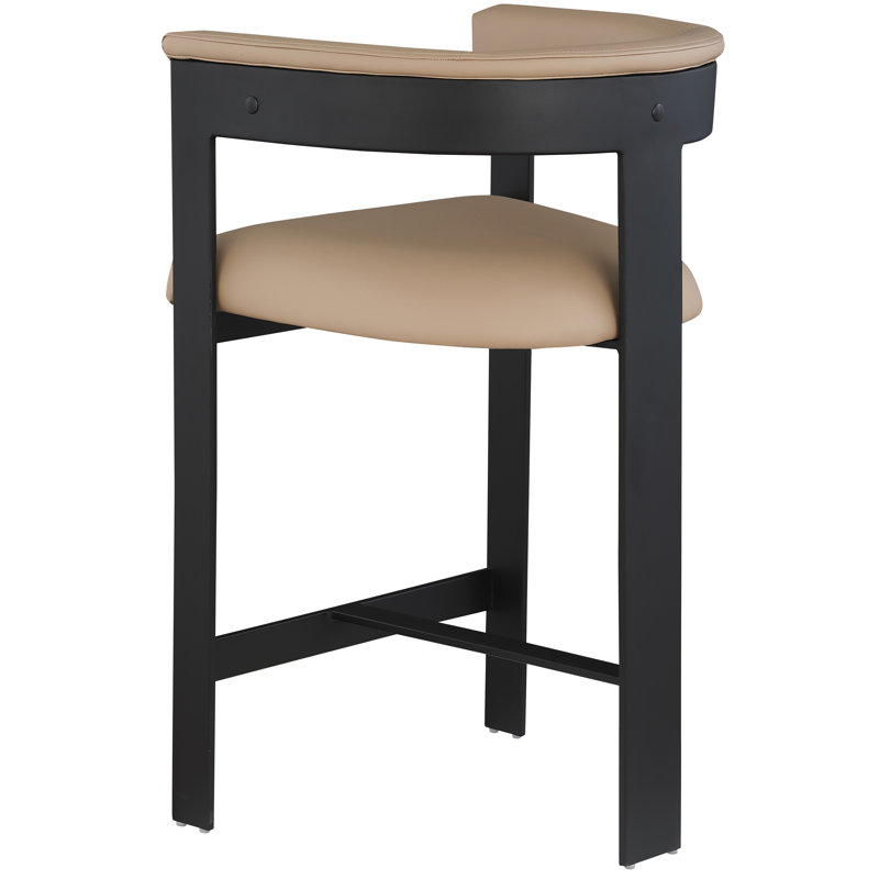 Romeo Hermi Vegan Leather Counter Stool, Tan Vegan Leather, Matte Black Powder Coating