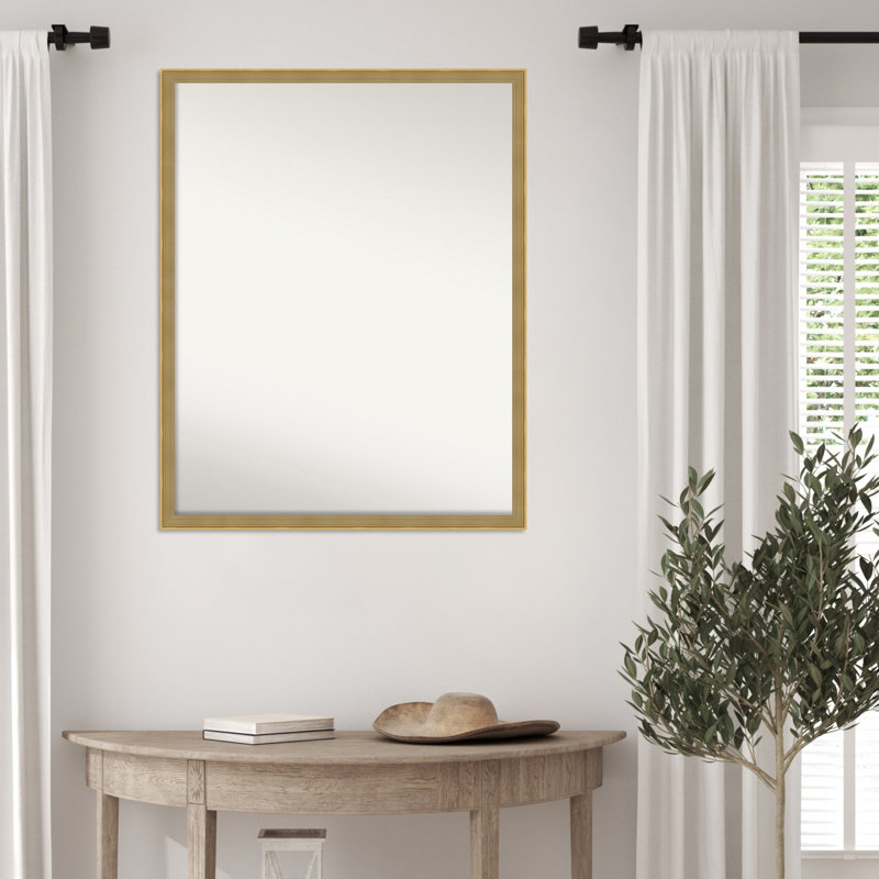 Incline Non-Beveled Wood Framed Wall Mirror, 23.5" x 29.5", Dark Gold