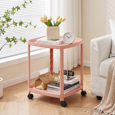2-Tier Rolling Side Table With Wheels, Small Plastic End Table With Storage Shelves, Mobile Snack Table For Living Room, Bedroom, And Small Spaces, Multi-Color Options Available
