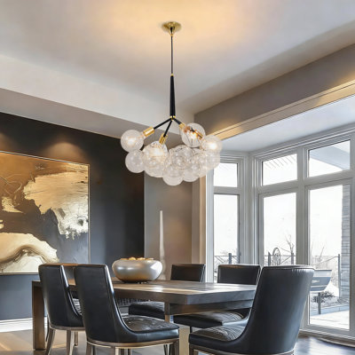 4-head 12-ball glass chandelier, living room and dining room main light, adjustable hanging rod, including e26 light source
