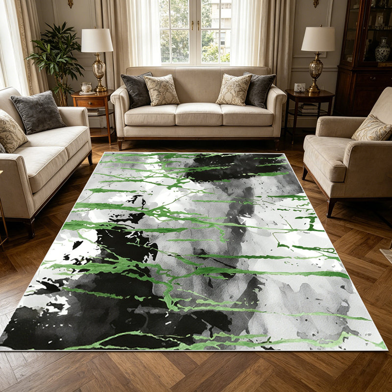 1PC Abstract Watercolor Green Trailing Willow Vine Botanical area rugs for Living Room, Soft, All seasons, Easy-maintain, Washable Indoor mat, Farmhouse suitable for for dining table, bedroom, kitchen...