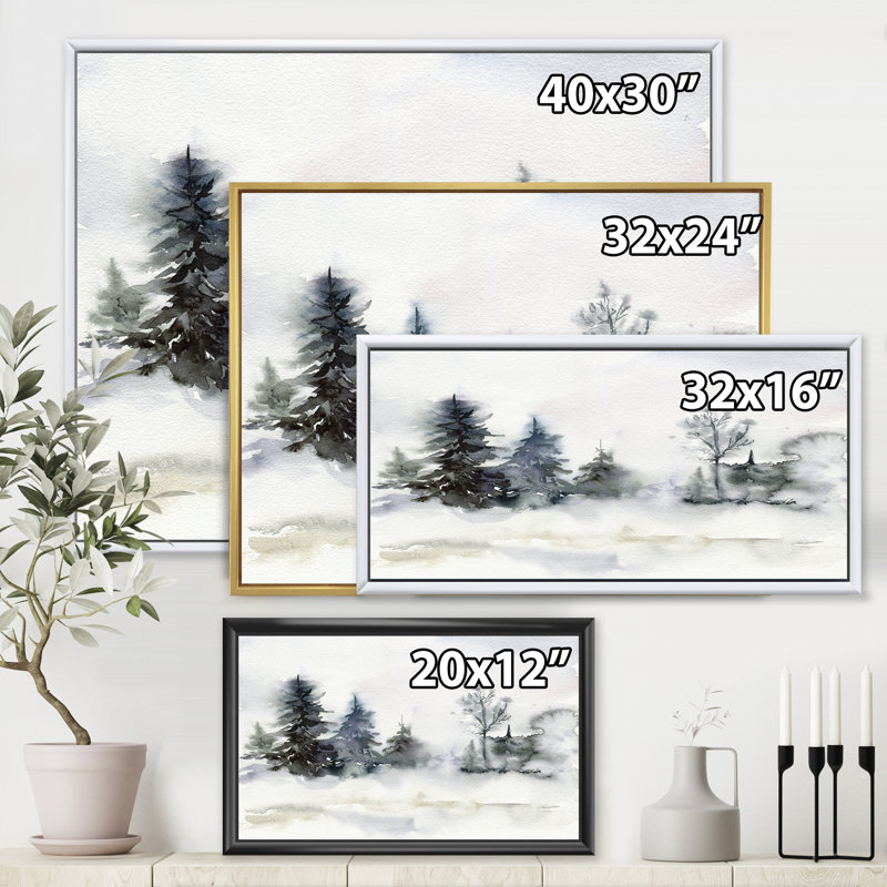 Art mural sur toile de Noël, paysage de forêt minimaliste et neige, Toile avec cadre noir, H 12 po x l 20 po x p 1 po