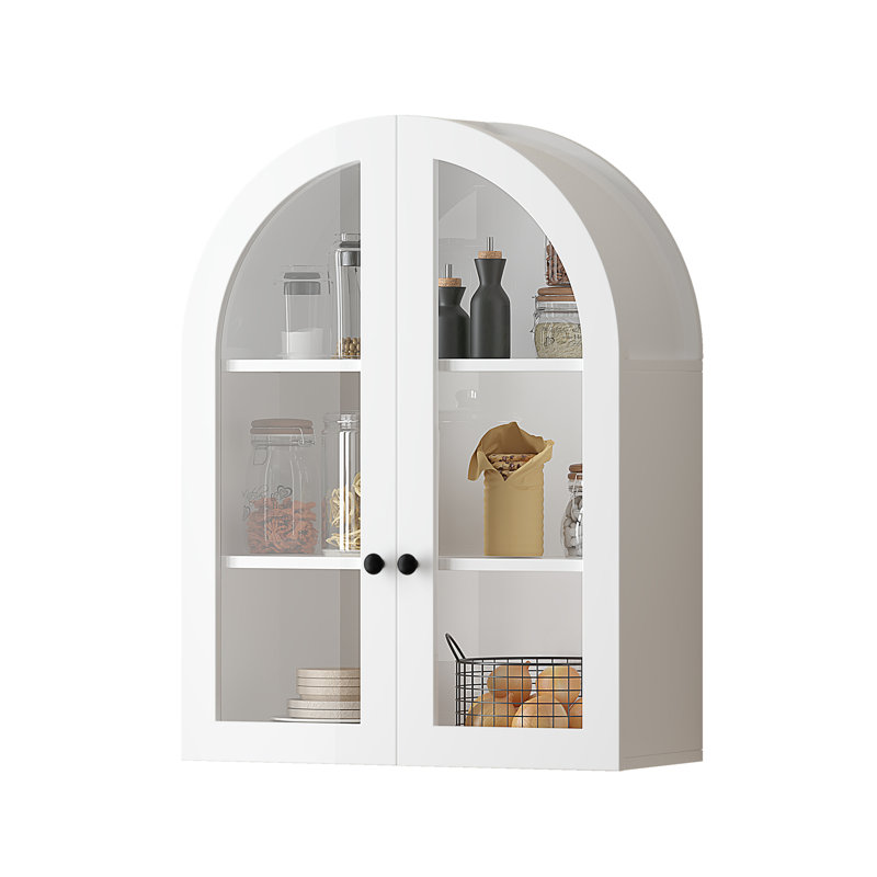 Armoire murale cintrée avec portes vitrées, Blanc