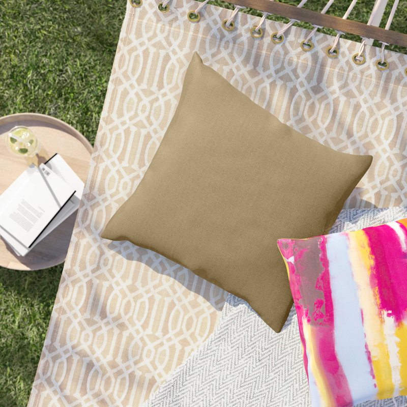 Casual Cushion Sunbrella® Fabric 1-Piece Indoor/Outdoor Square Throw Pillow, Canvas Heather Beige Sunbrella®, 20"H x 20"W