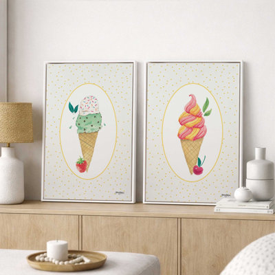 Strawberry and Cherry Ice Cream, Set of 2 Prints