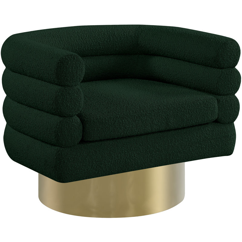 Tessa 33.5" W Boucle Swivel Barrel Chair, Green Boucle Fabric