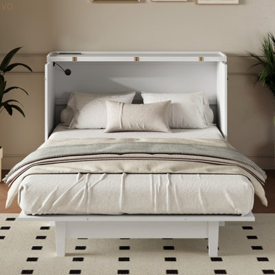 Farmhouse Style Solid Pine Wood Murphy Bed Chest Cube Cabinet Bed With Charging Station And Large Storage Drawer For Home Office Or Small Room,Queen -  Gracie Oaks, 8BB3E5E4AD384AA4B8324B430B19DB89
