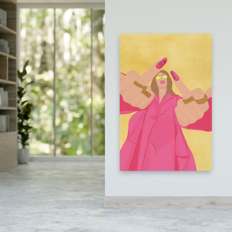 Pink Fashion V-Sign Bold Modern Wall Art Print by Lisa Solomoniuk - Wrapped Canvas Print, 152.4cm H x 101.6cm W