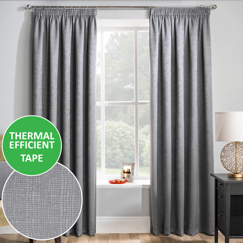 Armington Pencil Pleat Light Reducing Thermal Curtain, 117cm Width x 137cm Drop, Grey
