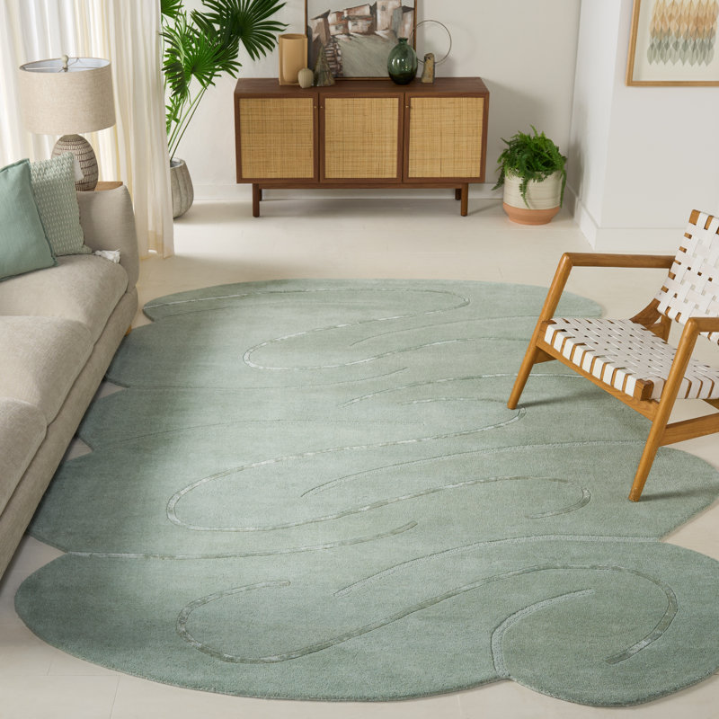Hand Tufted Wool Viscose Solid Color Rug in Green, Novelty 8' x 10'