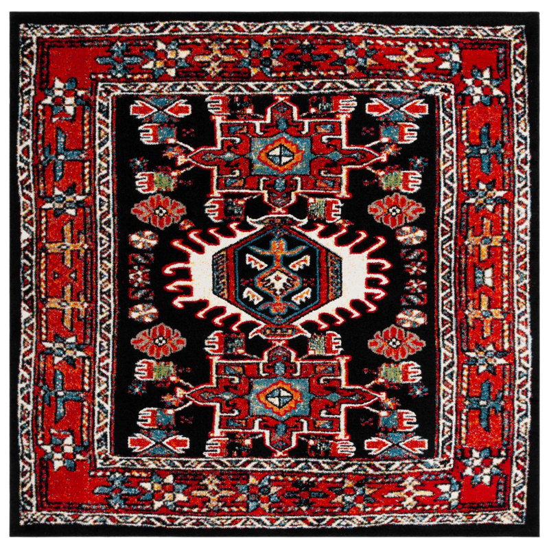 Tapis rouge / noir Vintage Performance, Carré 6 pi 7 po