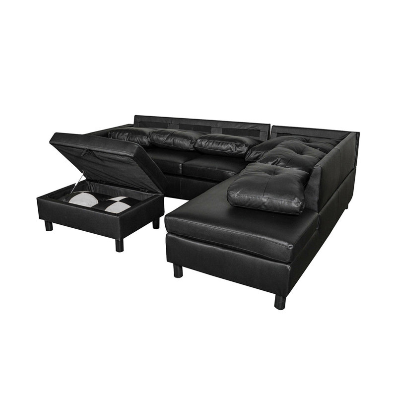 Aireanna 103'' Faux Leather Sofa, Black Faux Leather 2