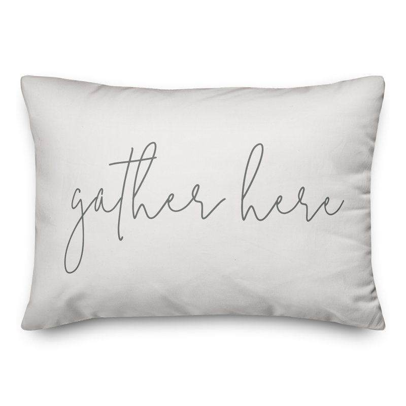 Textual Outdoor Throw Pillow, White/Gray