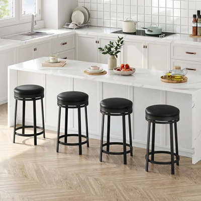 Modern Swivel Bar Stools, 24'' Counter Height Backless Round PU Leather Seats