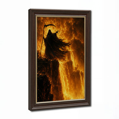 Grim Reaper Figure with Scythe and Glowing Lava Halloween Canvas Wall Art