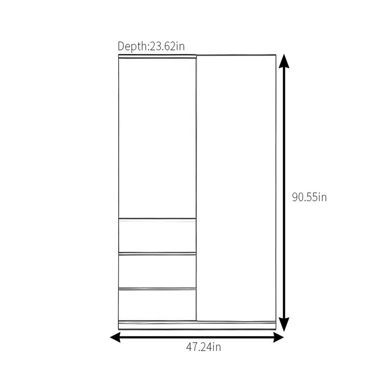 Garde-robe rétro simple et classique, H 90,55 po x l 47,24 po x P 23,62 po