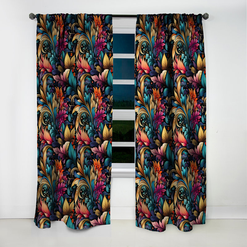 Motif cachemire bohémien Rhapsody XIII - Rideau floral - Rideau occultant floral - 1 panneau, L 52 po x L 108 po