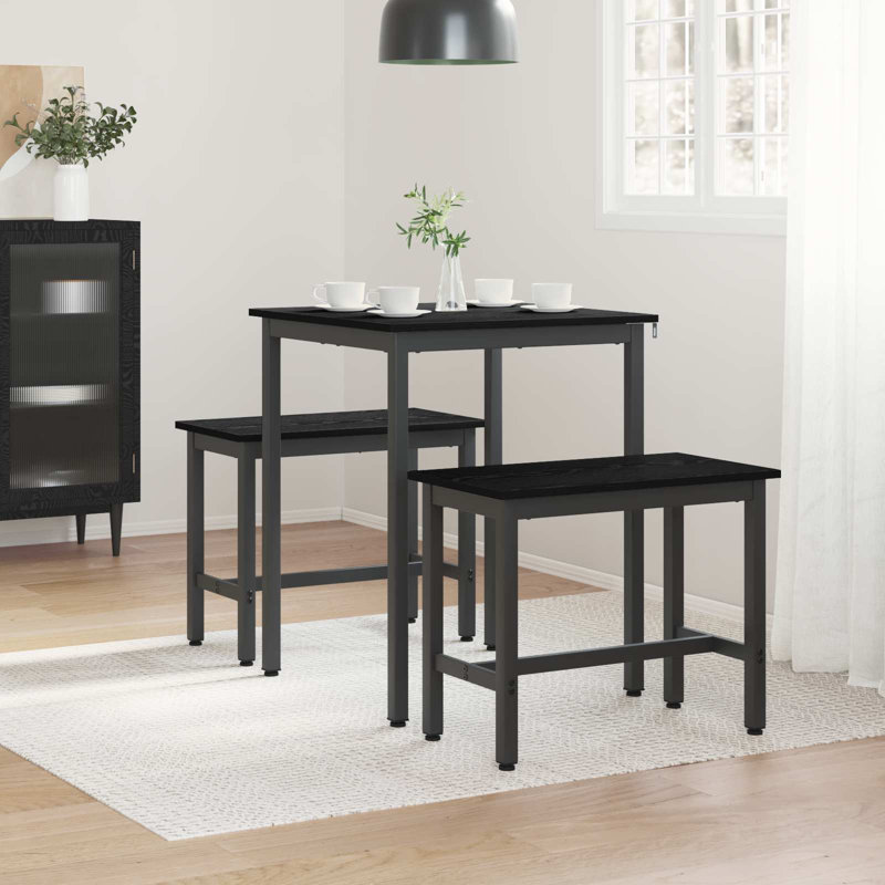 Metal Base Dining Table, Black Oak