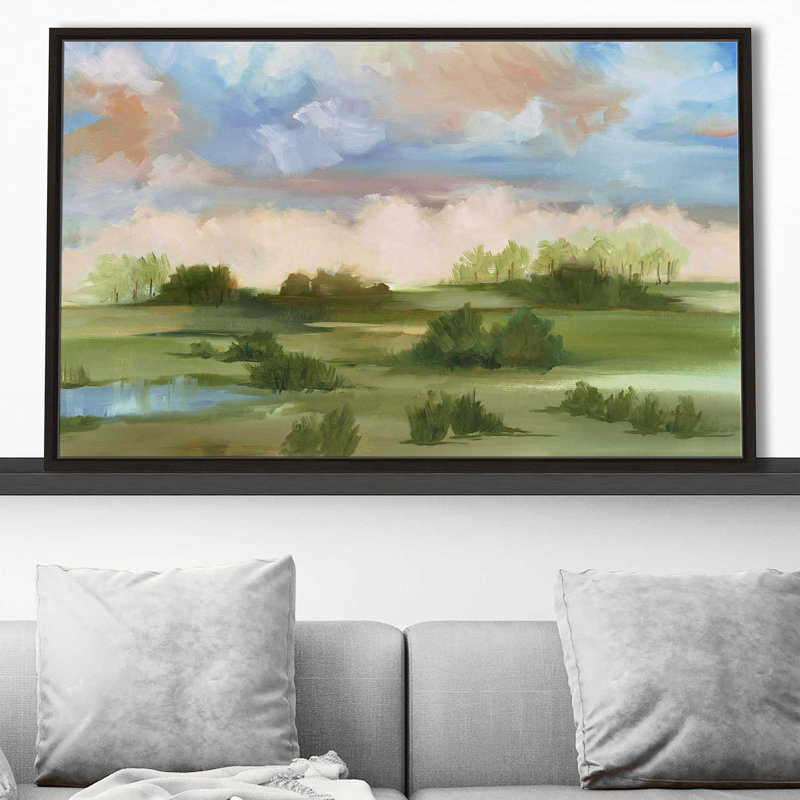 «Rolling Hills II» par Liz Jardine - peinture à cadre flottant, H 21,5 po x l 33,5 po x P 2 po, Cadre flottant espresso