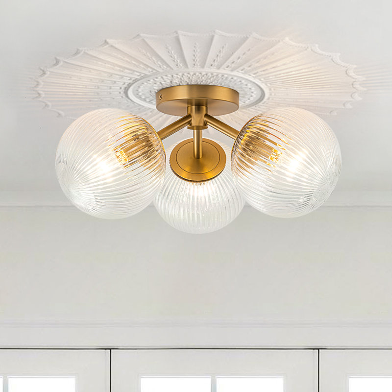 Glass Semi Flush Mount, Gold