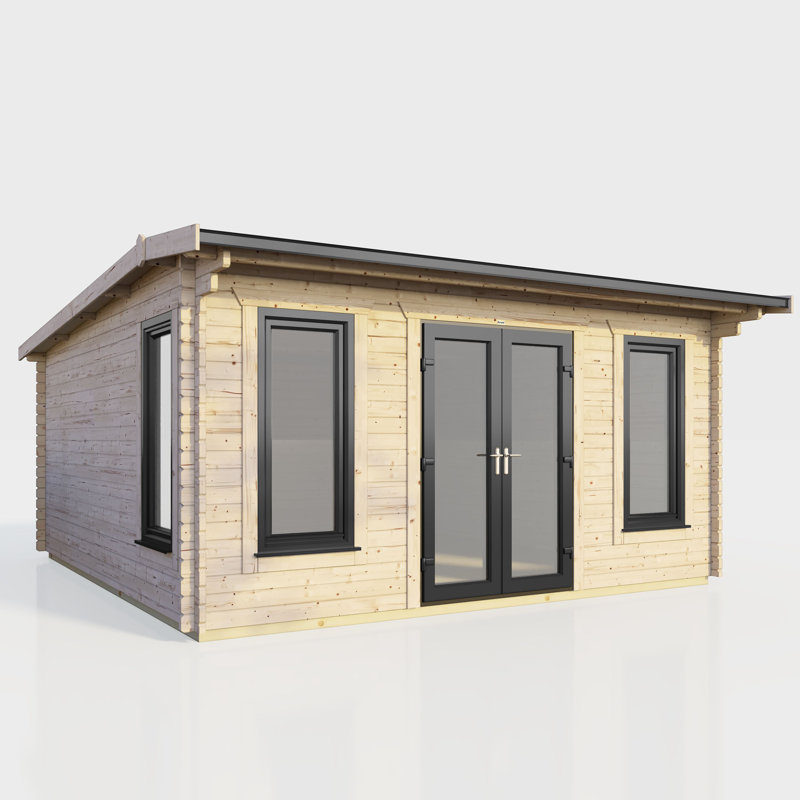 Powersheds 16 x 14ft Apex Log Cabin, Doors Central - 44mm