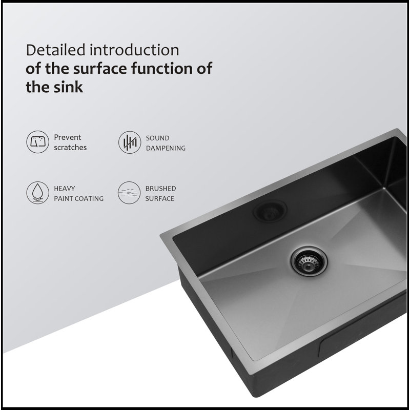 30"X18"X10" Gunmetal Black Undermount  Kitchen Sink 16 Gauge Single Bowl With Drain Assembly