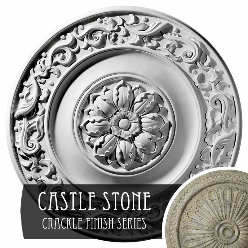 Endurathane Milan Ceiling Medallion, 47 5/8"OD x 2 3/4"P, Hand-Painted Castle Stone Crackle Finish, Castle Stone Crackle