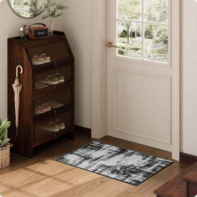 Washable Door Mat Indoor Entrance Rug, 2x3 Ft   Small Area Rug Non-Slip Low Pile Throw Rugs For Entryway, Kitchen Bathroom(Black And White)