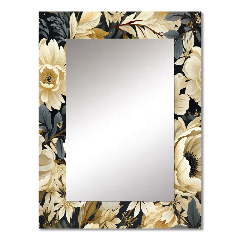 «Aeronwen White Blossom Petals In Paradise» - miroir mural floral unique, miroir de chalet, impression sur métal