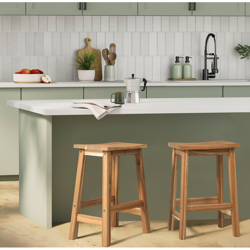 Counter&Bar Solid Wood Backless Stool (Set of 2), Light Natural
