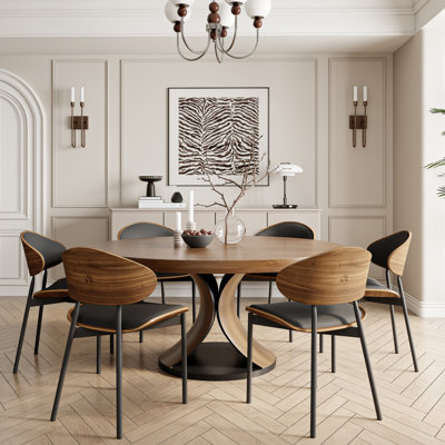 2-8 Seats Solid Wood Round Dining Table Walnut Tone Kitchen Room Set
