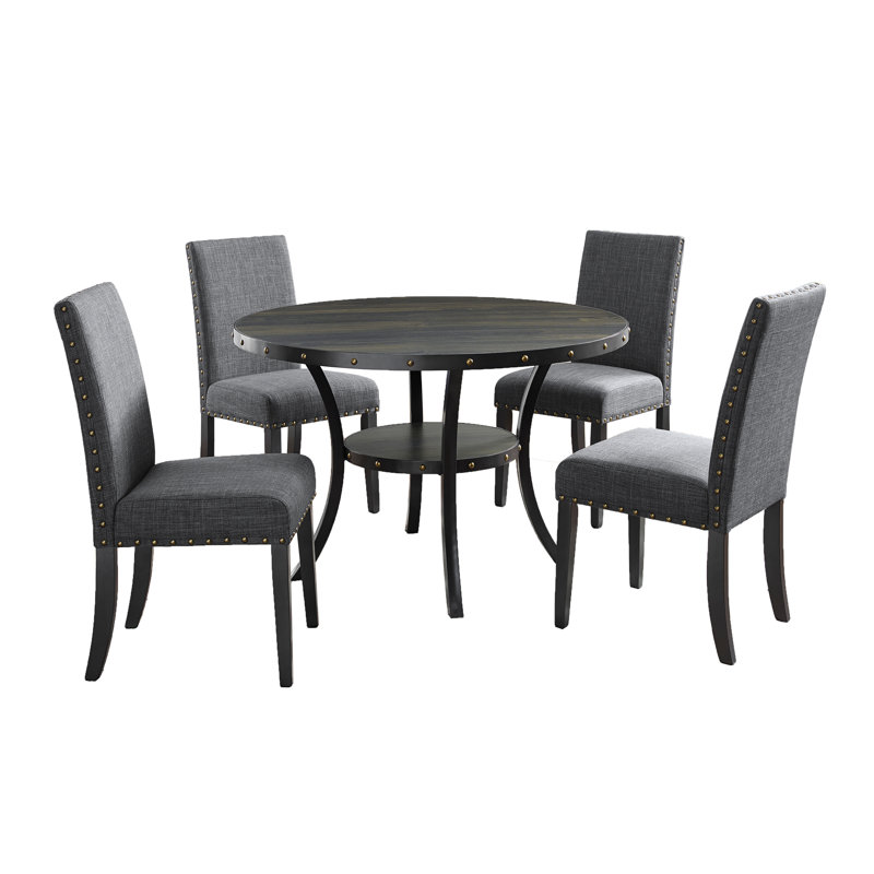 Ensemble de salle à manger élégant en bois espresso avec chaises cloutées confortables pour un espace repas harmonieux et invitant