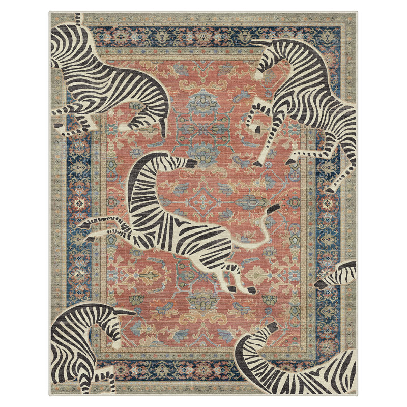 Tapis antidérapant à motif zébré Allandale, Rouge, Rectangle 9 pi x 12 pi