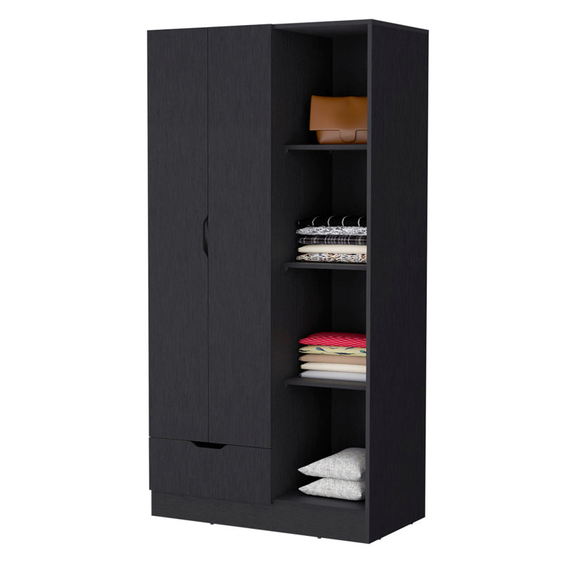 Armoire 2 portes avec compartiment ouvert, Noir
