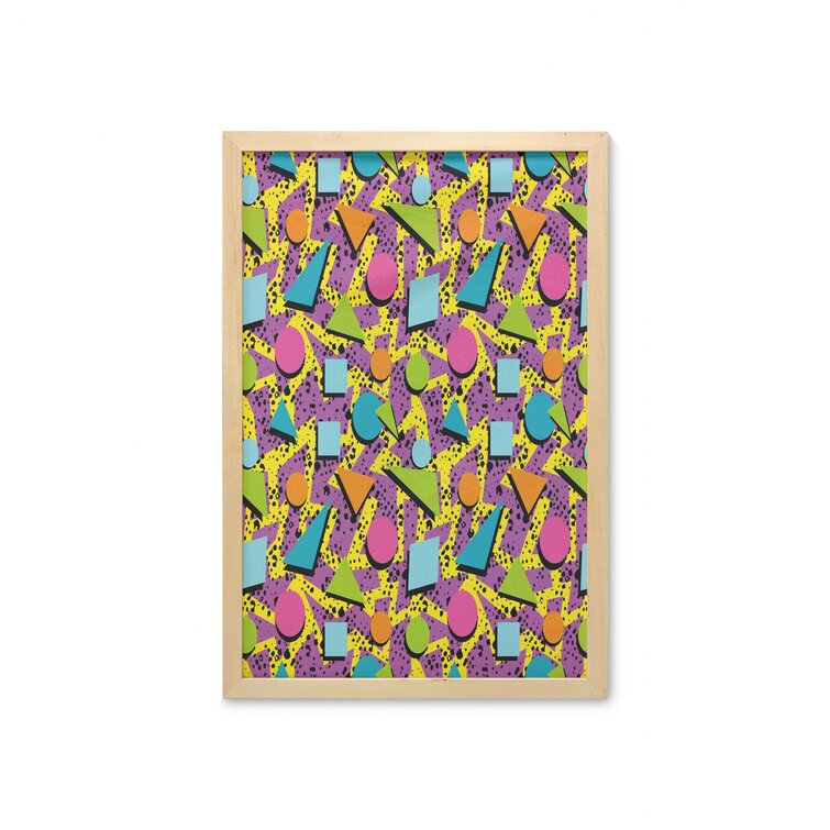Bless international Funky Geometric 80S Memphis Fashion Style Colorful Pop  Inspired Pattern Framed On Fabric Print