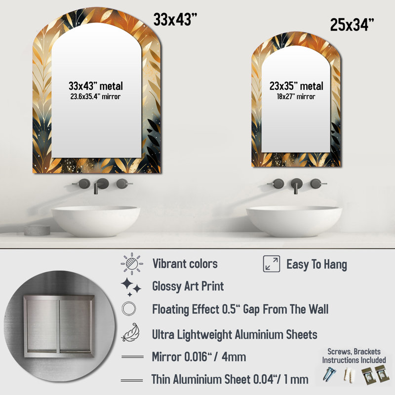 Goldern Gilded Chevron Reverie - Chevron Arch Unique Wall Mirror, Glam Asymmetrical Mirror, Printed Metal Art, 34" x 25"